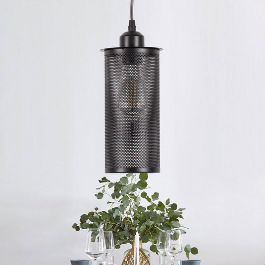 1-Light Matel Pendant Light,Black Cylinder Chandelier,Retro Industrial Light for Restaurant Bar Ceiling Decoration