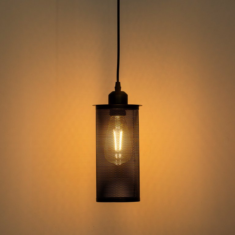 1-Light Matel Pendant Light,Black Cylinder Chandelier,Retro Industrial Light for Restaurant Bar Ceiling Decoration
