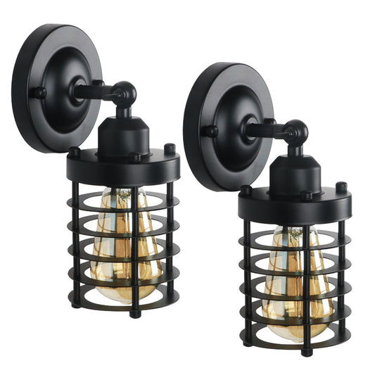 2 Pack Industrial Wall Light Sconce Vintage Wire Cage Wall Lighting Sconce Edison Rustic Wall Lamp for Home Bedroom Porch Hallway