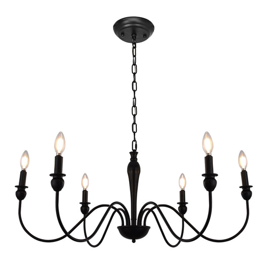 6 Light Chandelier By Room Country Chandelier, Adjustable Height Industrial Iron Chandeliers Lighting For Kitchen Island, Dining Room, Bedroom