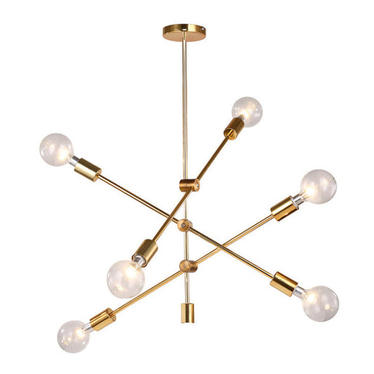 6 Light Sputnik-Inspired Chandelier,Gold Modern Chandelier Pendant Lighting for Kitchen Island Bedroom Living Room