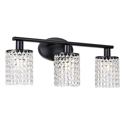 Crystal Bathroom Light fixtures Or 3 Light Wall Sconces Matte Black Round Base with Modern Style Crystal Pendant (Black)