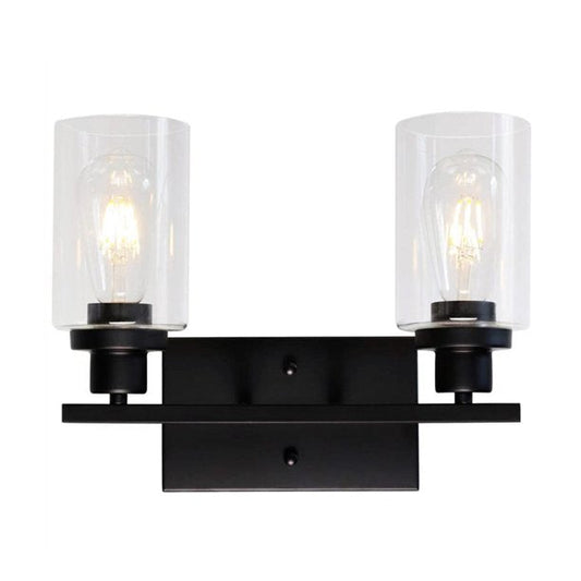 2-Light Black Wall Sconce Industrial Vintage with Clear Glass Shade and Metal Base, Bathroom Vanity Lights Hallway Light Fixture Sconces Wall Lighting