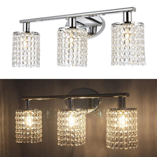 3-Light Chrome Vanity Wall Lamp with Crystal Shade,Luxury Indoor Wall Mount Lamp for Living Room Hallway Bedroom Bathroom