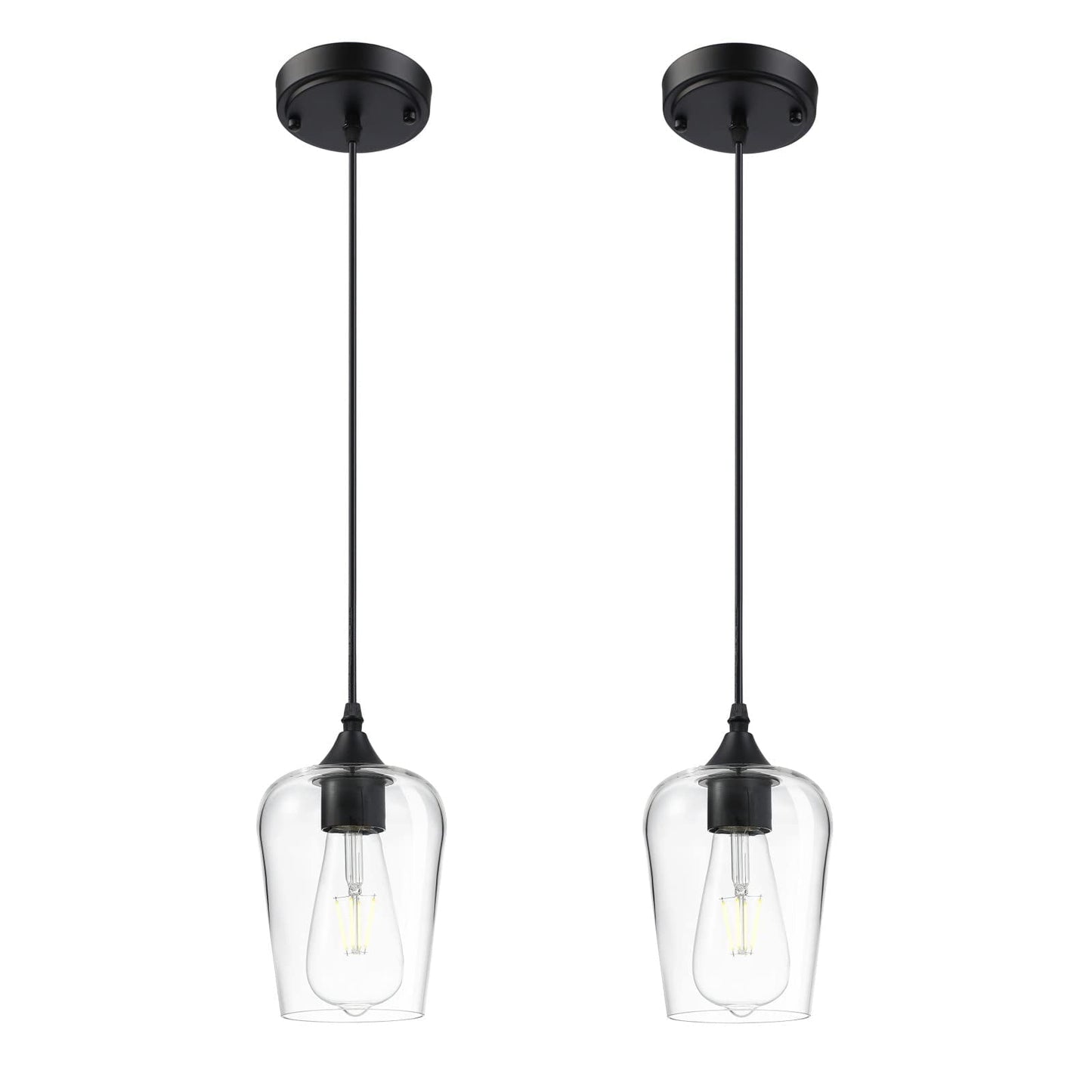 2PCS Hanging Light,Single Glass Chandelier Fixture Kitchen Island Lamp