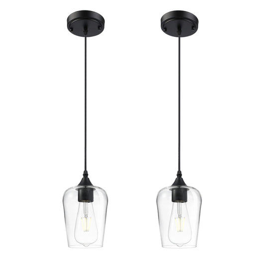 2PCS Hanging Light,Single Glass Chandelier Fixture Kitchen Island Lamp