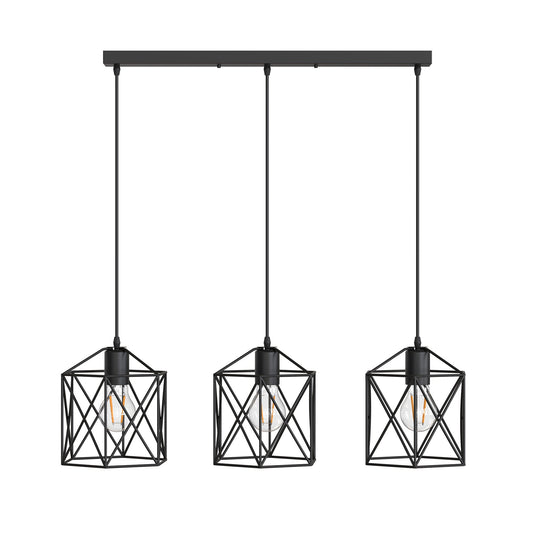 Industrial 3-Light Pendant Lighting,Geometric Design Adjustable Dining Room Light Fixtures For Kitchen Bar Cafe