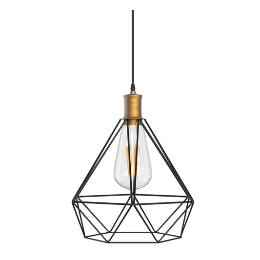 1-Light 8.66 in. Black Wrought Iron Mesh Diamond Pendant£¬Creative design perfect for Dinning Rooms,Corridors,Restaurants, Bedrooms