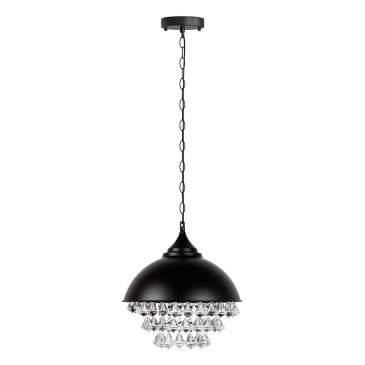 Decorative Crystal Chandelier Pendant Light,Black Pendant Lighting Fixture for Kitchen Island Living Room Dining Room Bar,Cord Adjustable Hanging Pendant Lamp