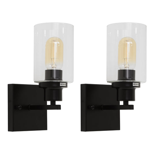Set of 2 1-Light Black Wall Sconces,Farmhouse Bathroom Vanity Light Fixtures,Metal Wall Lamp with Clear Glass Shade, Wall Mount Lights for Bathroom Mirror