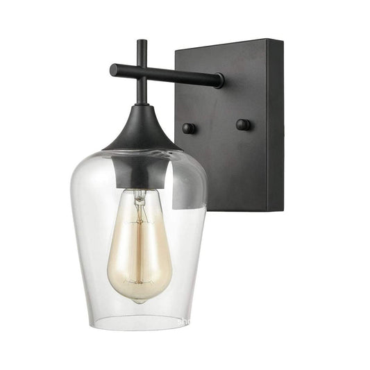 Modern 1-Light Wall Sconce/Bathroom Light, Clear Glass + Matte Black Finish