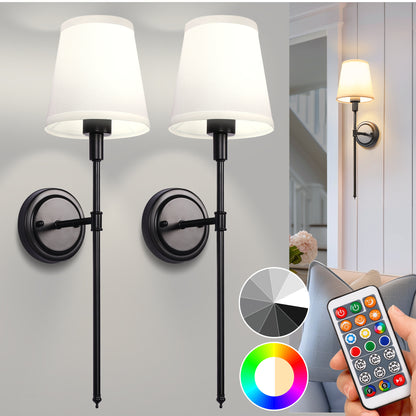 DORESshop Battery Operated Wall Sconce Set of 2, Wall Light Wireless Easy to Install Remote Control, Dimmable and Adjustable Sconces Wall Decor, Rechargeable Wall Lamp for Bedroom, Living Room, Gold