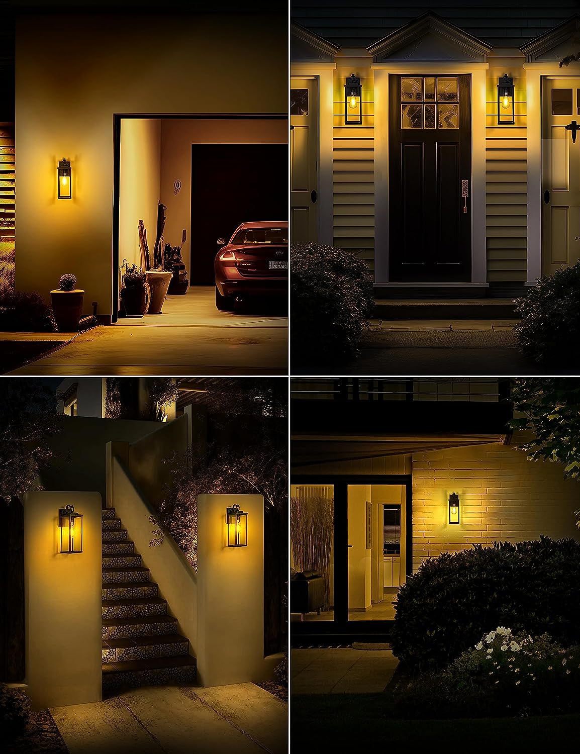 DORESshop Large Size Dusk to Dawn Outdoor Wall Light,Exterior Waterproof Sensor Wall Lanterns Matte Black Anti-Rust Wall Mount Light with Clear Glass Shade for Porch, Garage, Doorway, 2 Pack
