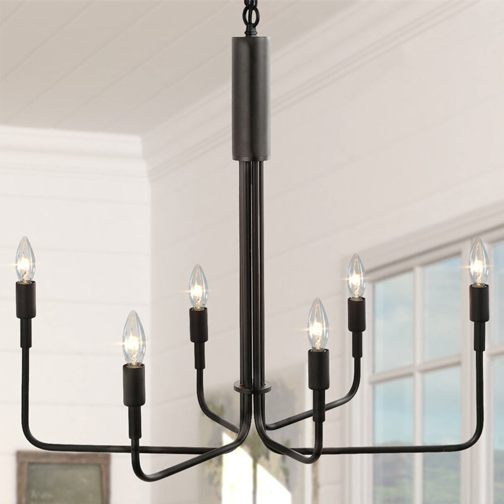 Farmhouse Matte Black Chandelier,6 Lights Candle Dining Room Light Fixture, Hanging for Kitchen Island, Living Room, Bedroom