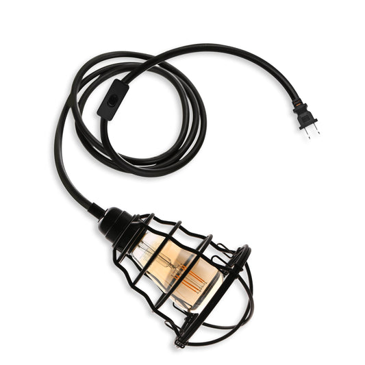 Industrial Plug in Pendant Light Vintage Hanging Cage Pendant Lighting E26 E27 Mini Pendant Light Edison Plug in Light Fixture On/Off Switch