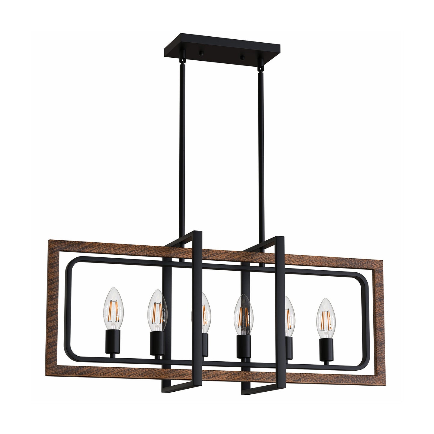 YANSUN 6-Light Kitchen Island Lighting, Dining Room Farmhouse Chandelier,Black Modern Pendant Lighting,Pool Table Lights,Wood and Matte Black Metal Finish