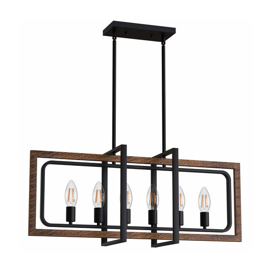 YANSUN 27.95¡± H 6 Lights Black Kitchen Island Lighting,Farmhouse Dining Room Chandelier,Modern Pendant Lighting,Pool Table Lights,with Natural Wood and Black Finish