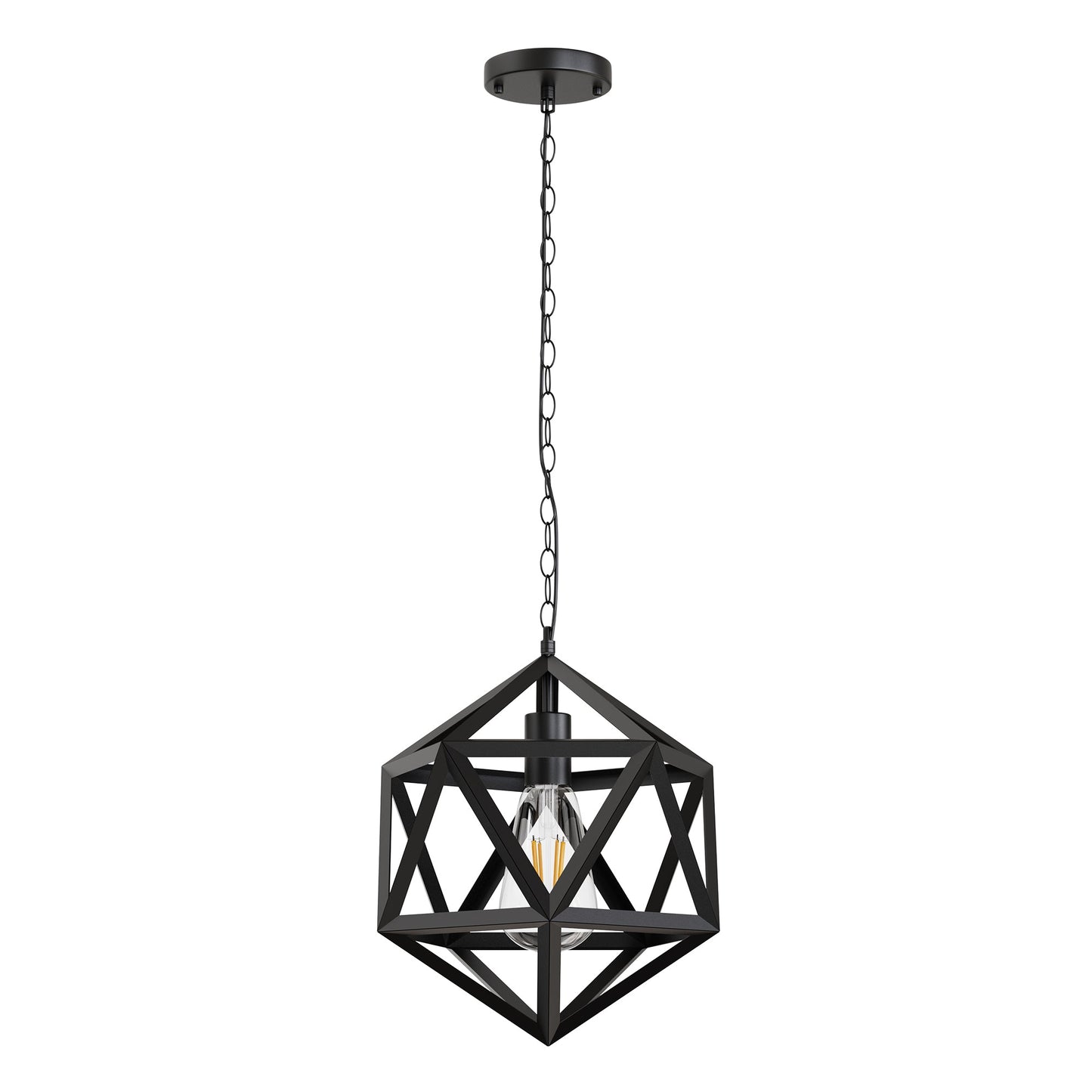 Modern Black Pendant Lighting Geometric Industrial Pendant Lights Adjustable Pendant Light Fixtures for Kitchen Island Living Room, Matte Black