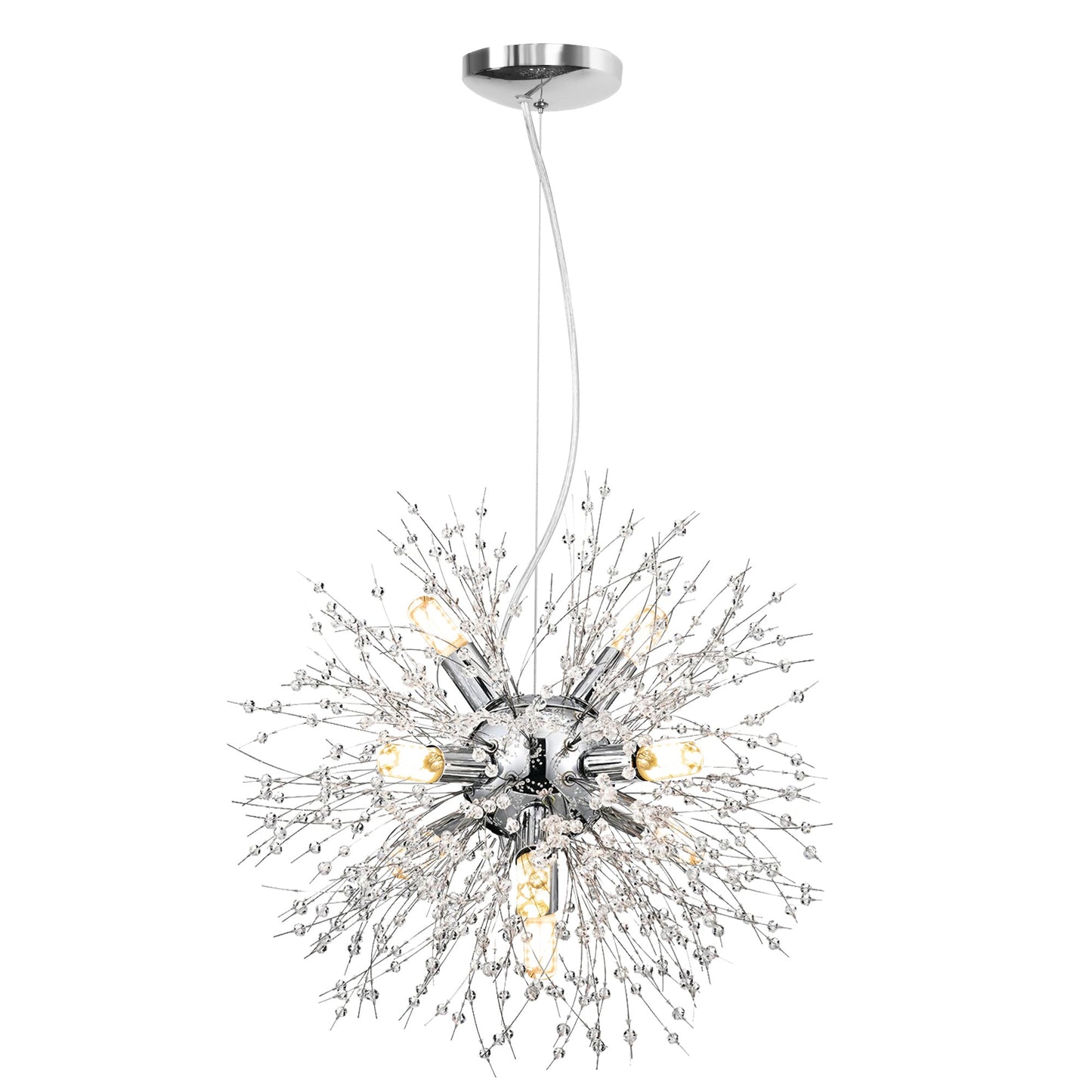 Modern Firework Pendant Light Fixtures 8-Light Crystal Sputnik Chandelier for Entry Foyer,Bathroom, Living Room,Bedroom,Dining Room,Kitchen, Silver (With 10xG9 Bulbs)