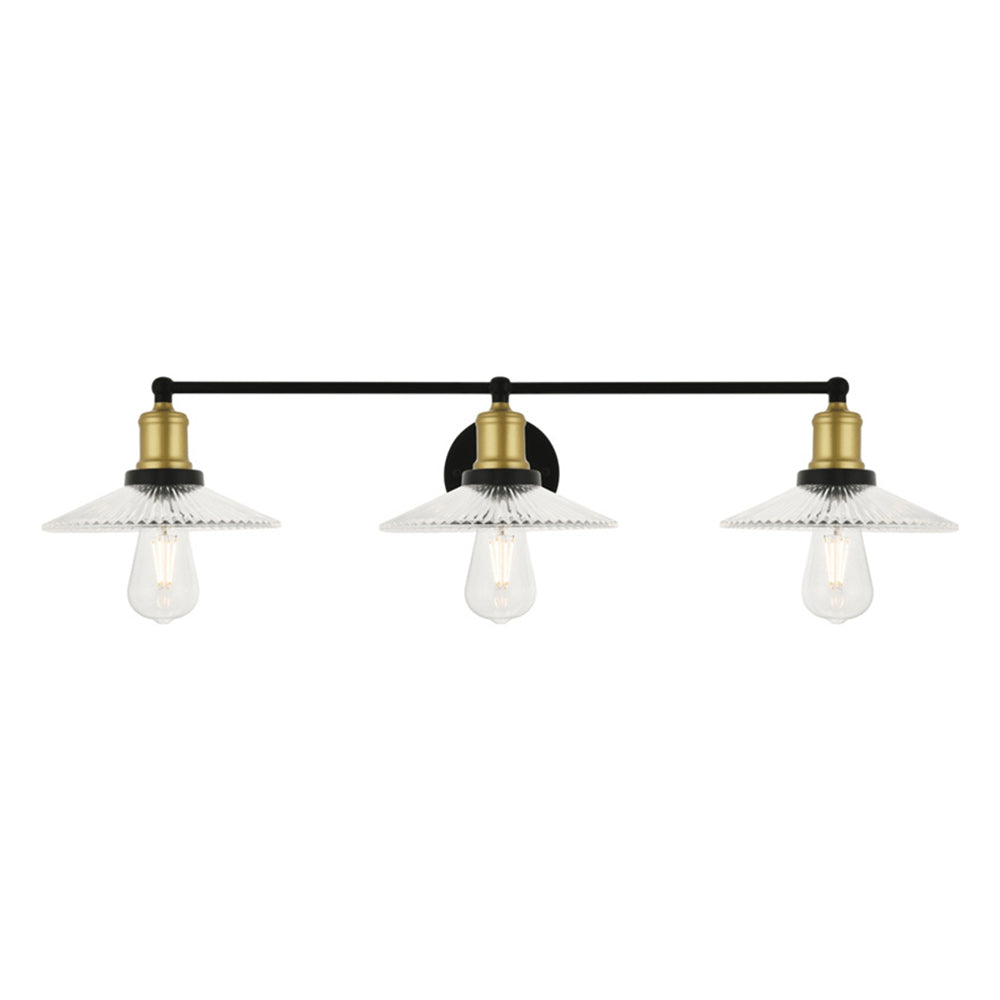 YANSUN 3-Light Retro Vanity Light with Clear Glass Bowl Shade,Light Luxury Style Wall Light for Mirror,Bathroom,Bedroom,Hallway,Black and Gold Finish