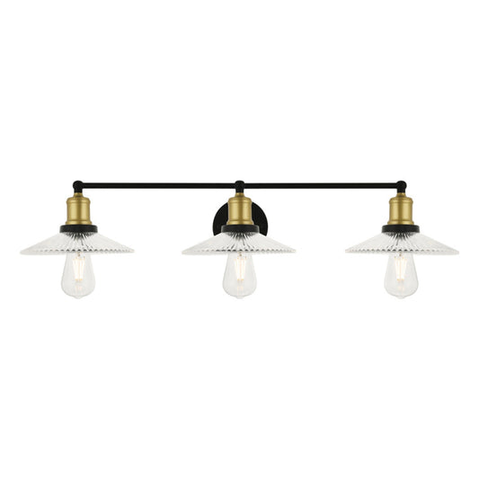 YANSUN 3-Light Retro Vanity Light with Clear Glass Bowl Shade,Light Luxury Style Wall Light for Mirror,Bathroom,Bedroom,Hallway,Black and Gold Finish