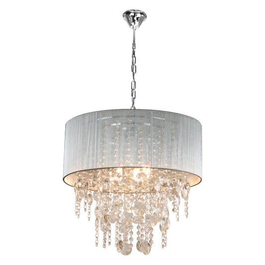 5-light Modern Crystals Chandelier With Shade,Crystal Drum Light ,E26 Base,Pendant Light Fixture, Sliver Finish