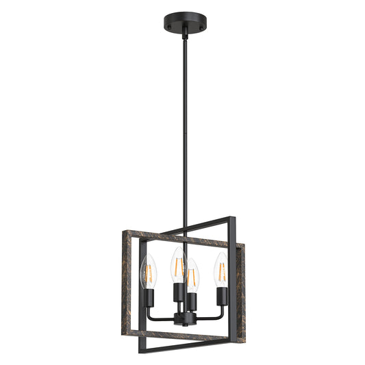 4-Light Kitchen Island Lighting,Dining Room Farmhouse Chandelier,Black Modern Pendant Lighting,Pool Table Lights,Wood and Matte Black Metal Finish