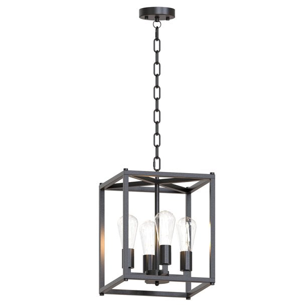 4 Light Foyer Pendant Light,Geometric Cage Design Celling Light,Adjustable Height,71*12*12 Inch