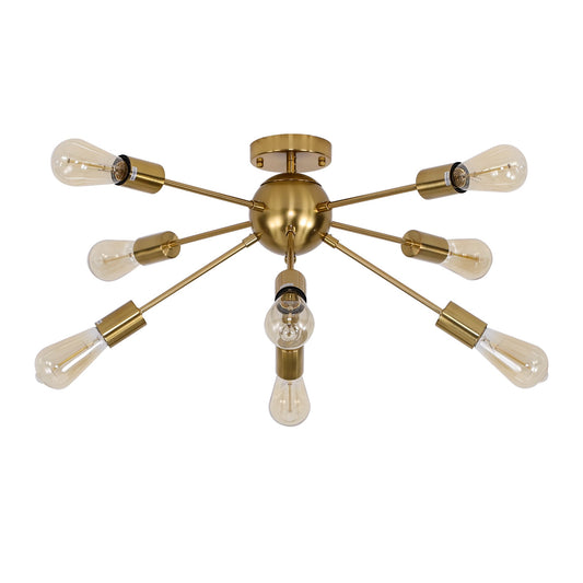 8-Light Sputnik Chandelier Brushed Brass Semi Flush Mount Ceiling Light Modern Pendant Light for Kitchen Bathroom Dining Room Bed Room Hallway