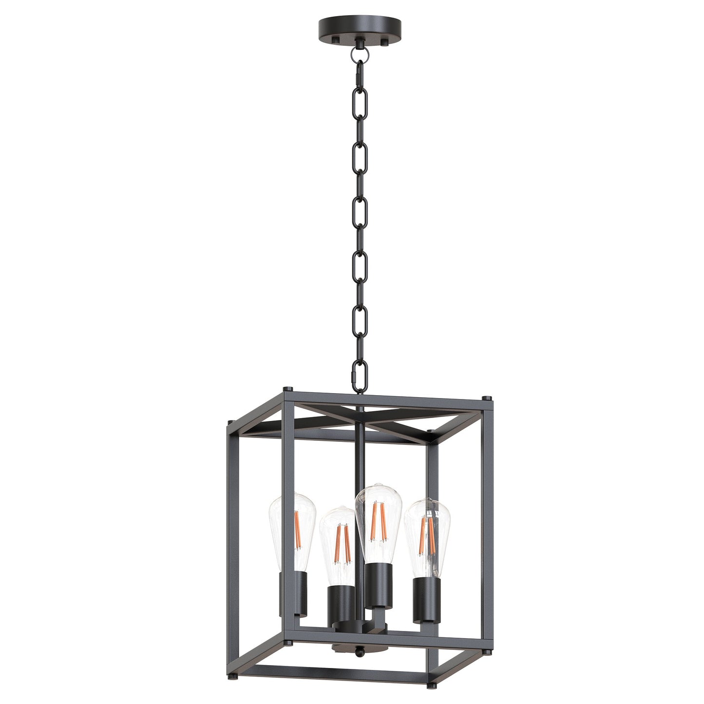 4-Light Kitchen Island Pendant Light, Black Farmhouse Ceiling Hanging Lantern Lights,Industrial Metal Cage Chandelier Lighting for Dining Room/Entryway/Hallway, E26 Base