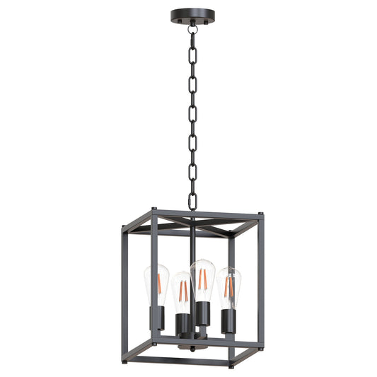 4-Light Kitchen Island Pendant Light, Black Farmhouse Ceiling Hanging Lantern Lights,Industrial Metal Cage Chandelier Lighting for Dining Room/Entryway/Hallway, E26 Base