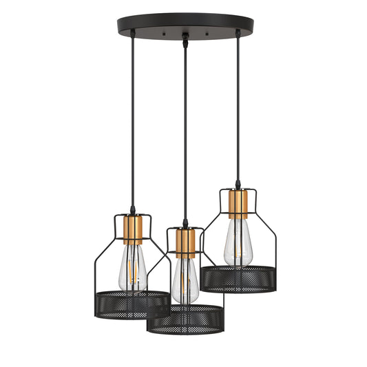 Briignite 3-Light Farmhouse Light Fixture with Adjustable Cord, Black Finish Caged Hanging Light Fixture for Kitchen Dining Room Living Room