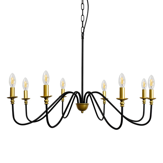 8 Lights Farmhouse Chandelier Light Fixtures Ceiling Hanging, Black and Gold Chandeliers for Dining Room, Candle Industrial Rustic Chandeliers for Living Room Bedroom Foyer Kitchen Island Lighting