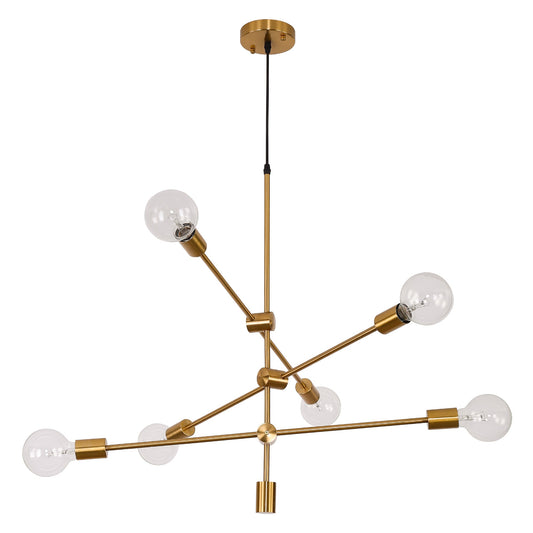 Sputnik Chandelier 6 Lights Modern Pendant Lighting Ceiling Light Fixture, Brass, Bedroom Living Room Kitchen Hallway,Gold