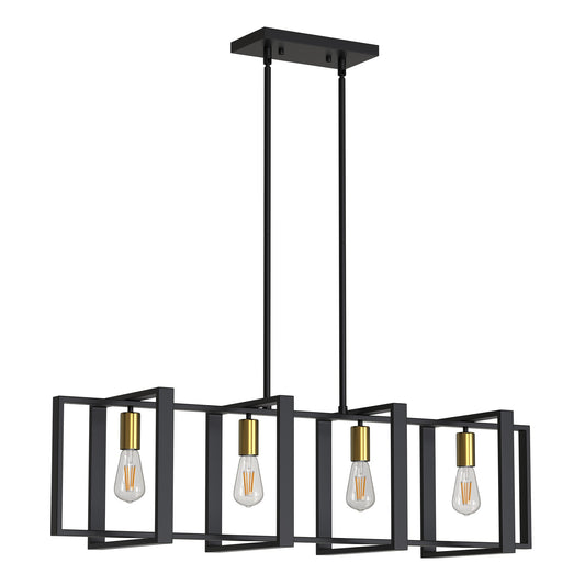 4 Light Kitchen Island Pendant Light, Dining Room Chandeliers for Foyer Hallway Living Room,Rectangular design,Black