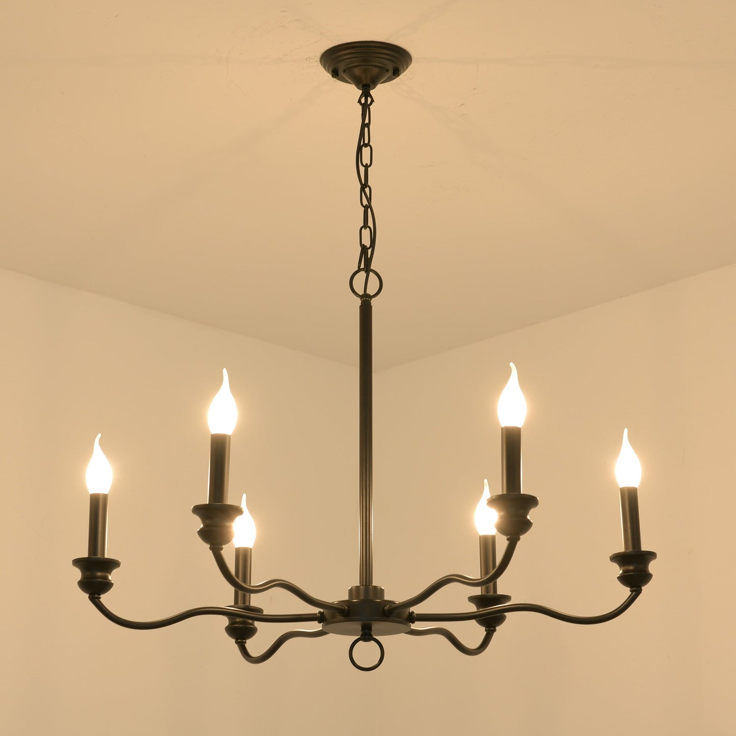 6 - Light Candle Style Classic Chandelier£¬Black Farmhouse Celling Light Fixture for Living Room, Bedroom, Kitchen, Dining Room