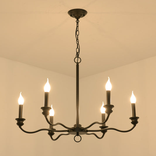 6 - Light Candle Style Classic Chandelier£¬Black Farmhouse Celling Light Fixture for Living Room, Bedroom, Kitchen, Dining Room