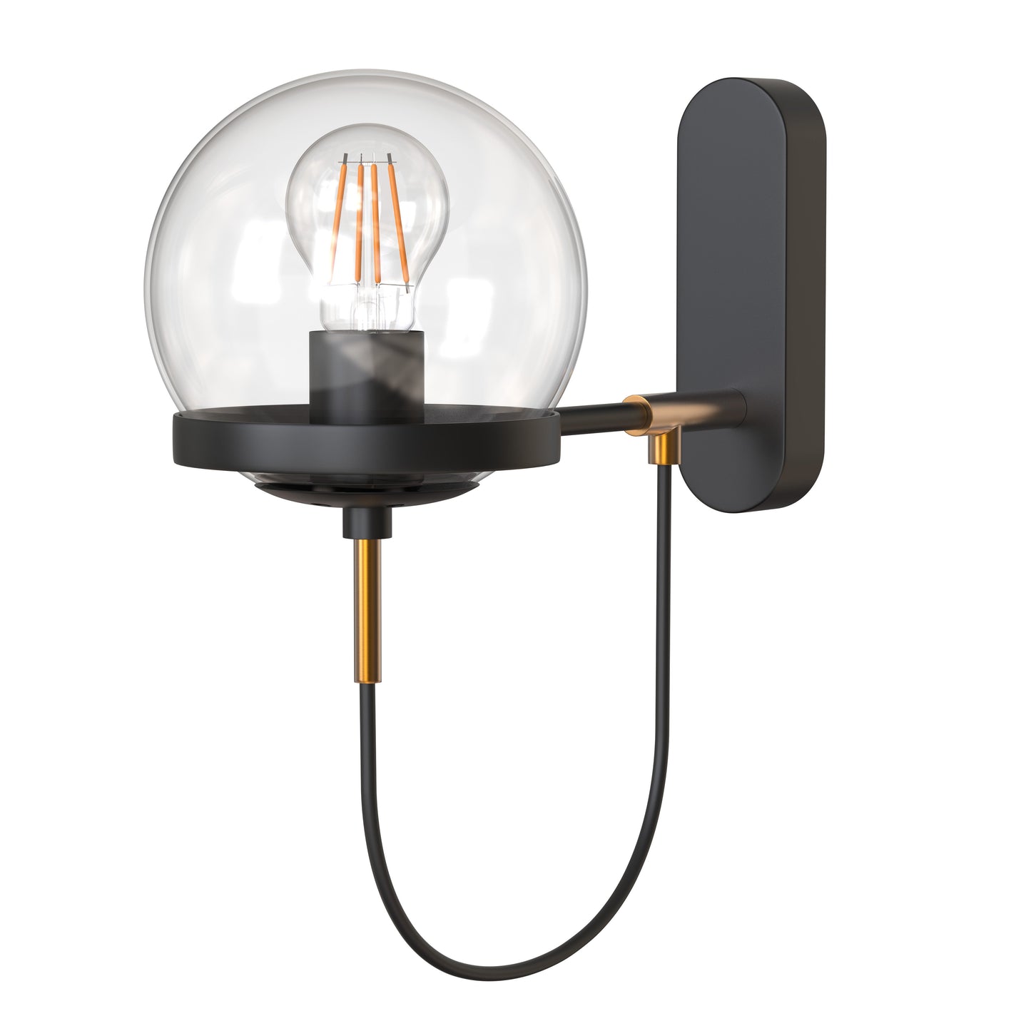 Bathroom Globe Vanity Light , 1-Light Industrial Metal Wall Sconce in Black Finish with Clear Glass Shade, Modern Vanity Lights for Bedroom,Hallways(Black)