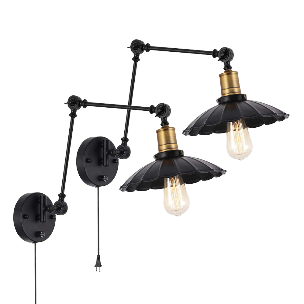 E26 Base Wall Sconces Lighting Set of 2, Black and Gold Industrial  Light Fixture, Petaloid Shade Decor for Farmhouse Bar Bedroom Living Room,Hallway