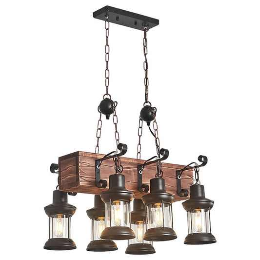 6 Light Solid Wood Farmhouse Chandelier ,Kitchen Celling Light Fixture£¬Adjust Height Pendant Light